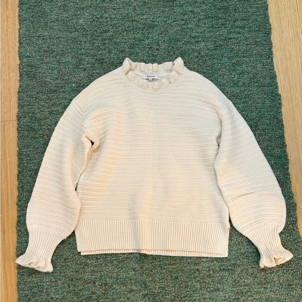 Madewell Cream Ruffle-Trim Knit Sweater